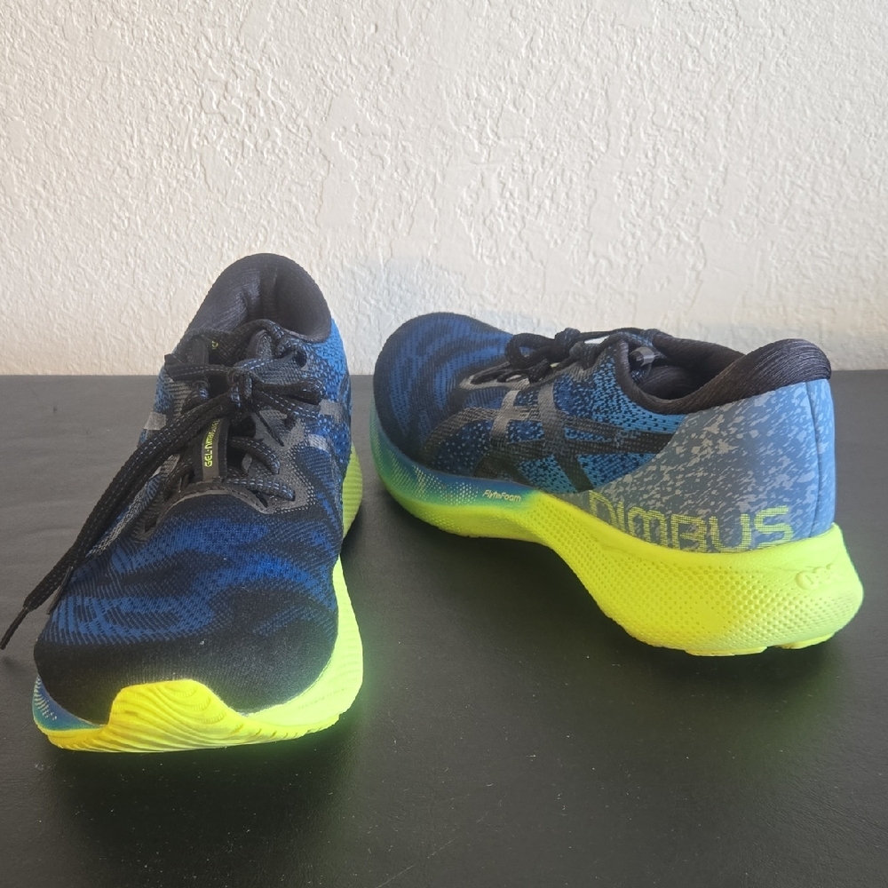 Asics Men's Blue Black and Neon Yellow Athletic Shoes